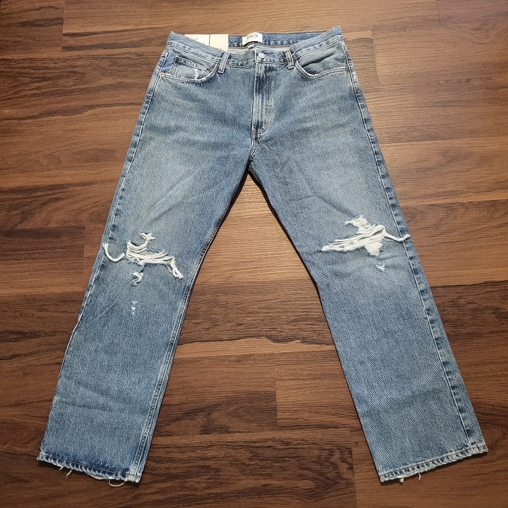 NWT Agolde Mia Jean Mid Rise Straight Distressed Jeans in Rule Size 30